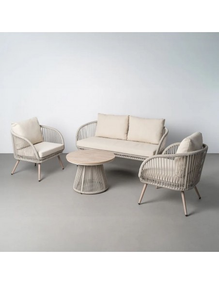 Conjunto de Jardín DUNA de Acero y Ratán con Sofá, Sillones y Mesa de Centro