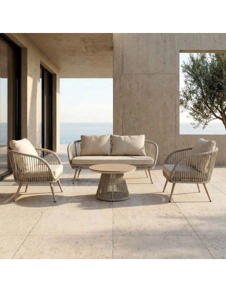 Conjunto de Jardim DUNA em Aço e Rattan com Sofá e Mesa