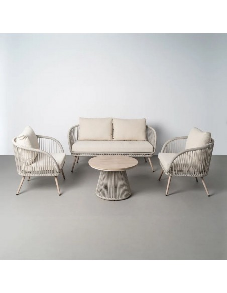 Conjunto de Jardín DUNA de Acero y Ratán con Sofá, Sillones y Mesa de Centro