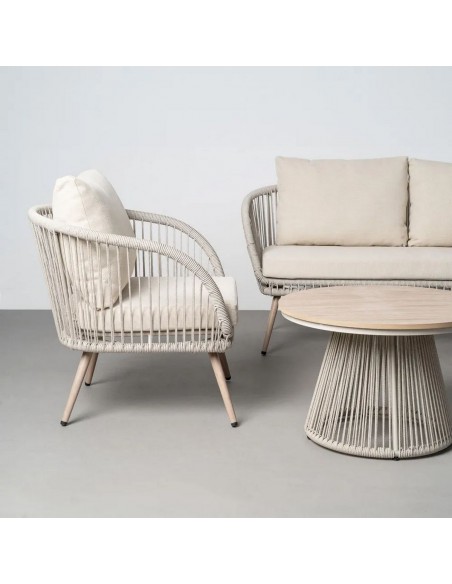 Conjunto de Jardim DUNA em Aço e Rattan com Sofá e Mesa