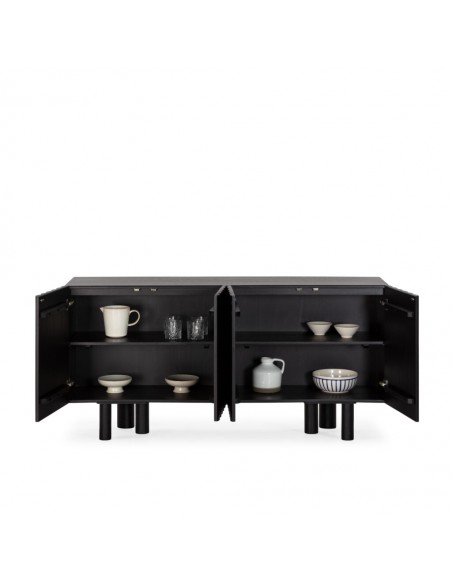Aparador negro de diseño TAMIRA 160 cm, 4 Puertas en Madera de Mango