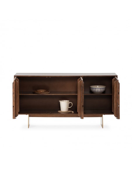 Aparador de diseño geométrico TRISHA 145, 3 Puertas, Madera de Mango