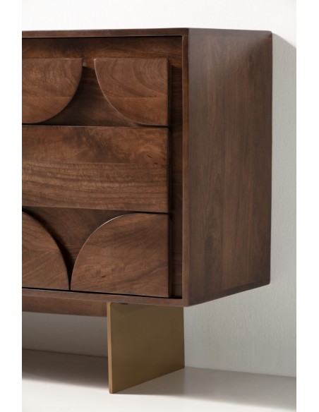 Aparador de diseño geométrico TRISHA 145, 3 Puertas, Madera de Mango