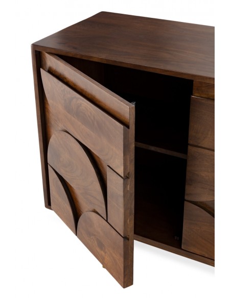 Aparador de diseño geométrico TRISHA 145, 3 Puertas, Madera de Mango