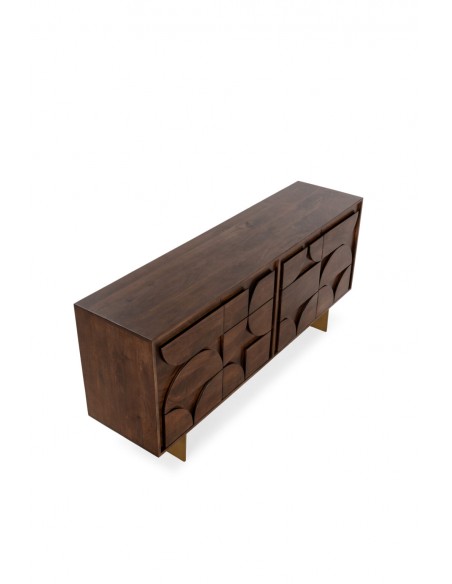 Aparador de diseño geométrico TRISHA 165, 4 Puertas, Madera de Mango