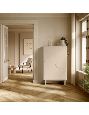 Aparador alto SOLEI 80x130 em MDF lacado creme