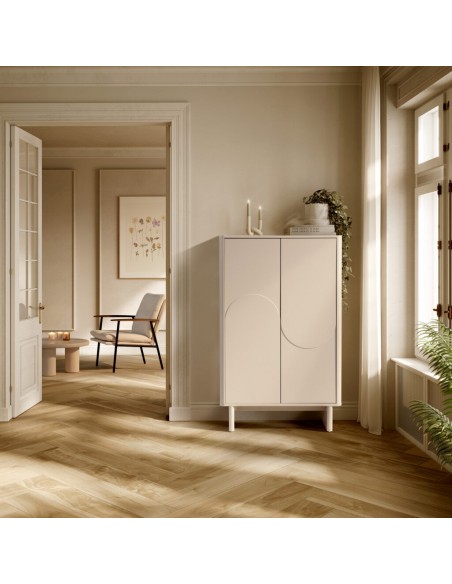 Aparador alto SOLEI 80x130 em MDF lacado creme