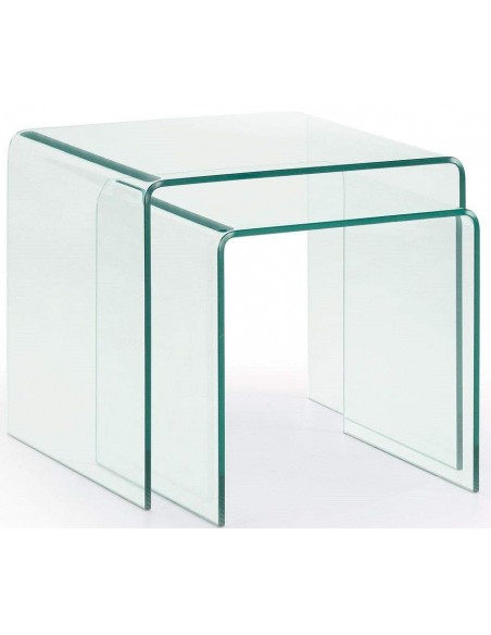 Conjunto de 2 Mesas BURANO 050x045 Vidro Transparente Conjunto de 2 Mesas BURANO 050x045 Vidro Transparente