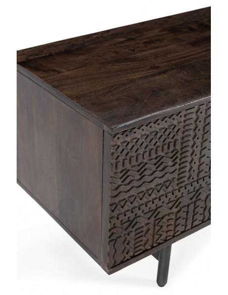 Mueble TV étnico KALAI 145 cm, verde oliva en madera de mango