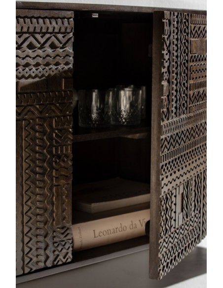 Mueble TV étnico KALAI 145 cm, verde oliva en madera de mango