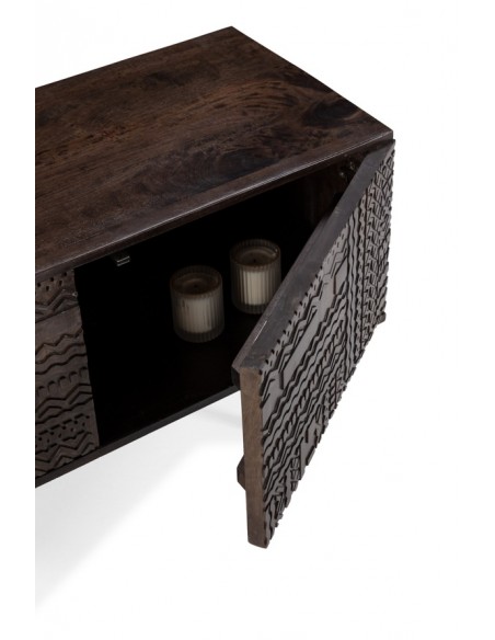 Mueble TV étnico KALAI 145 cm, verde oliva en madera de mango