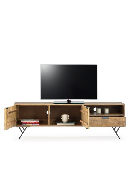 Móvel TV étnico PRIYA 175 madeira de manga com pés de metal