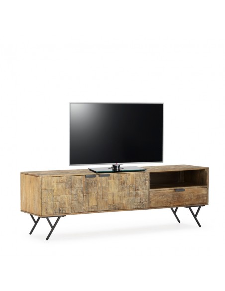 Móvel TV étnico PRIYA 175 madeira de manga com pés de metal