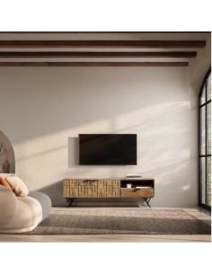 Móvel TV étnico PRIYA 175 madeira de manga com pés de metal 2