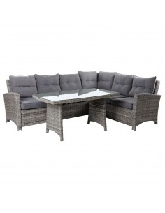 Conjunto de Jardín DALILA Rinconera de Ratán Gris con Mesa