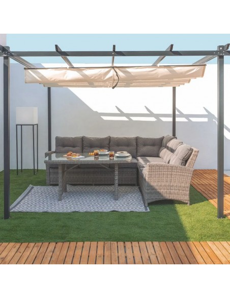 Conjunto de Jardín DALILA Rinconera de Ratán Gris con Mesa