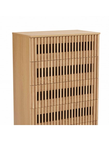 Cómoda LUGANO contemporânea com 5 gavetas 70 x 120 em melamina cor carvalho.