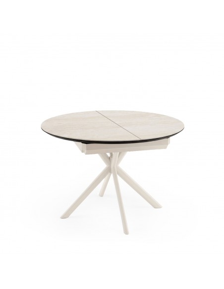 Mesa design redonda em porcelânico extensível 120 (170) SUVI Travertine Bege