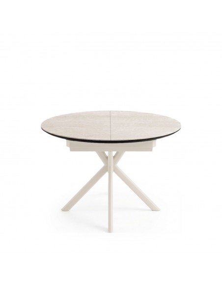 Mesa design redonda em porcelânico extensível 120 (170) SUVI Travertine Bege