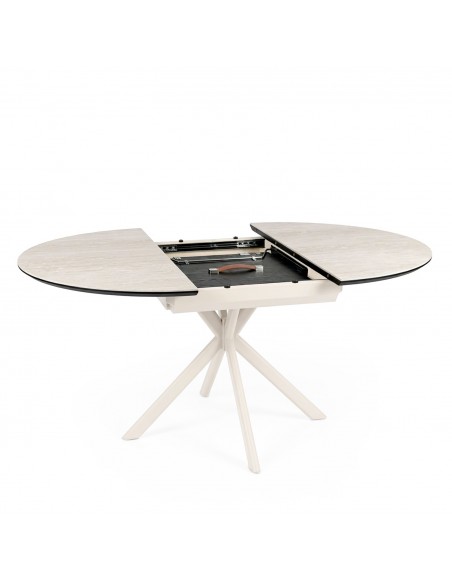 Mesa de diseño redonda en porcelánico extensible 120 (170), SUVI Travertino Beige