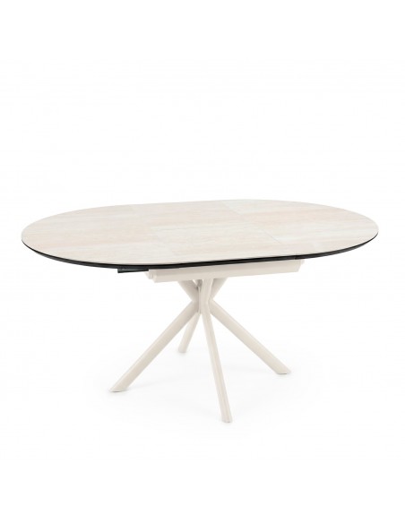Mesa design redonda em porcelânico extensível 120 (170) SUVI Travertine Bege