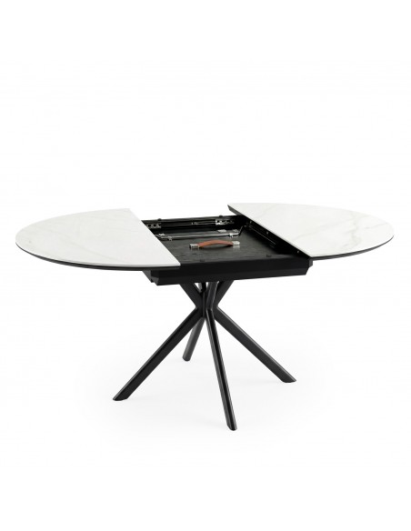 Mesa de diseño redonda en porcelánico extensible 120 (170), SUVI blanco y negro