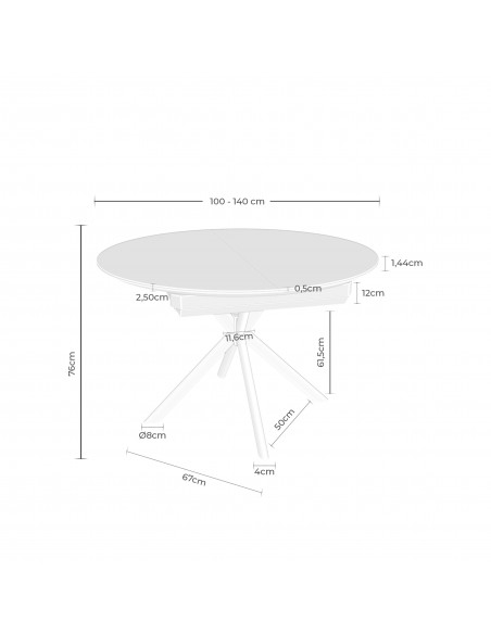 Mesa design redonda em porcelânico extensível 100 (140) SUVI preto