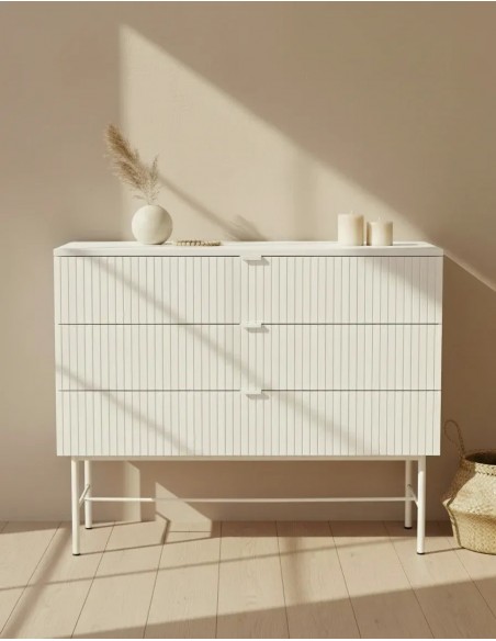 Comoda 3 cajones OSLO 100 cm de diseño minimalista lacado Perla