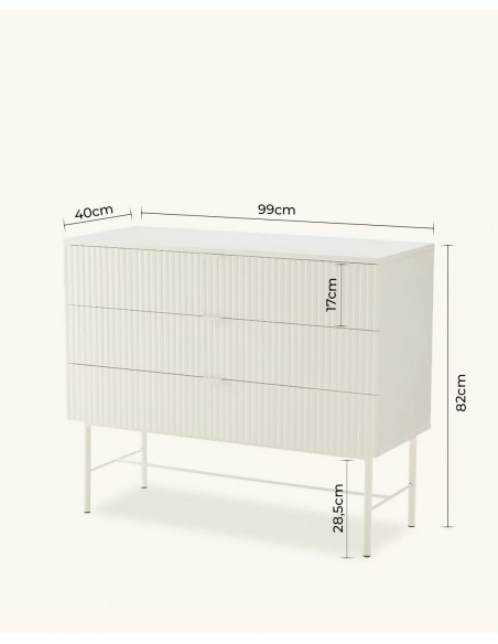 Comoda 3 cajones OSLO 100 cm de diseño minimalista lacado Perla