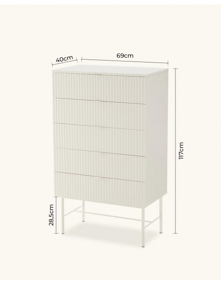 Sinfonier OSLO 5 Cajones 70 cm estilo minimalista Lacado Perla