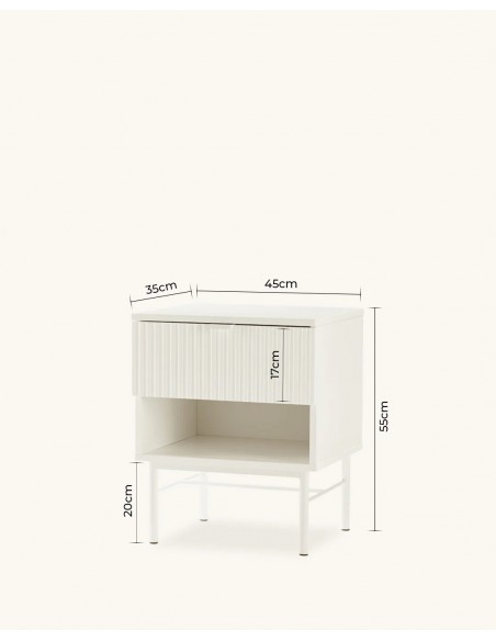 Mesita de Noche OSLO 45 con Cajón y Hueco minimalista lacado Perla