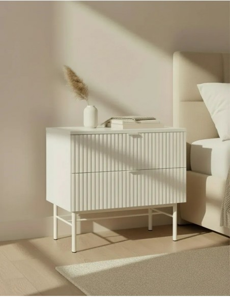 Mesita de Noche OSLO 60 cm, 2 Cajónes minimalista lacado Perla