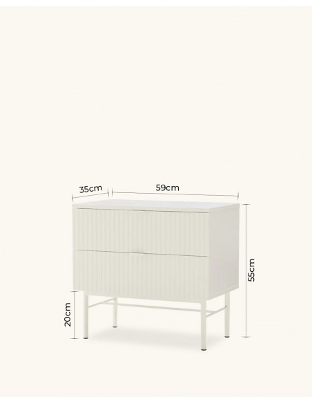 Mesita de Noche OSLO 60 cm, 2 Cajónes minimalista lacado Perla