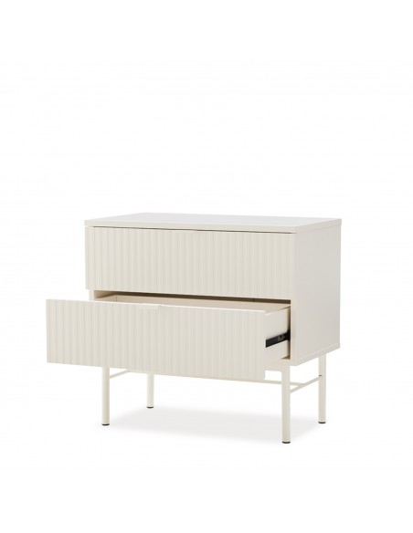 Mesita de Noche OSLO 60 cm, 2 Cajónes minimalista lacado Perla