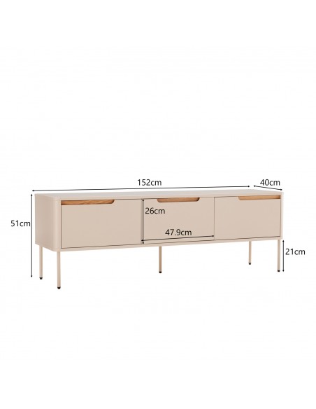 Móvel para TV BERGEN, 150 cm, minimalista, lacado a bege.