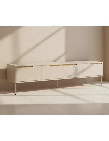 Móvel de TV BERGEN de 200 cm, minimalista, lacado a bege.