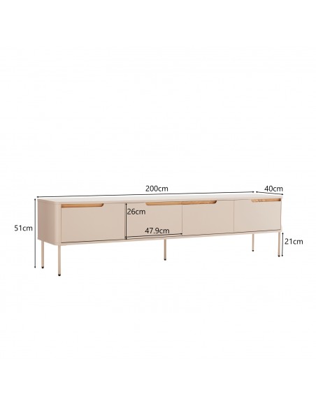Móvel de TV BERGEN de 200 cm, minimalista, lacado a bege.