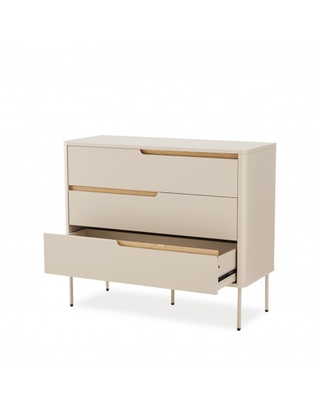 Cómoda de diseño minimalista BERGEN 3 cajones, lacado beige