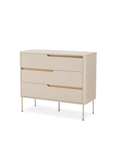 Cómoda de diseño minimalista BERGEN 3 cajones, lacado beige