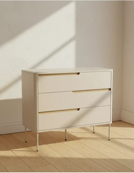 Cómoda de diseño minimalista BERGEN 3 cajones, lacado beige