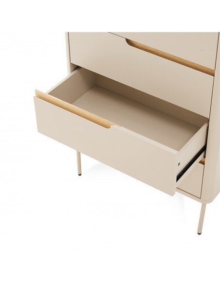 Sinfonier de diseño minimalista BERGEN 5 cajones, lacado beige