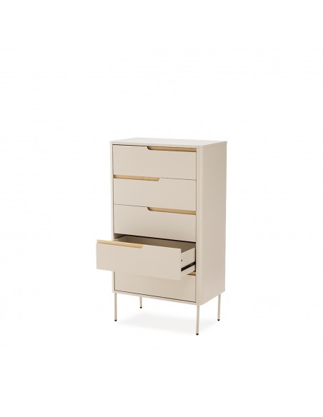 Sinfonier de diseño minimalista BERGEN 5 cajones, lacado beige