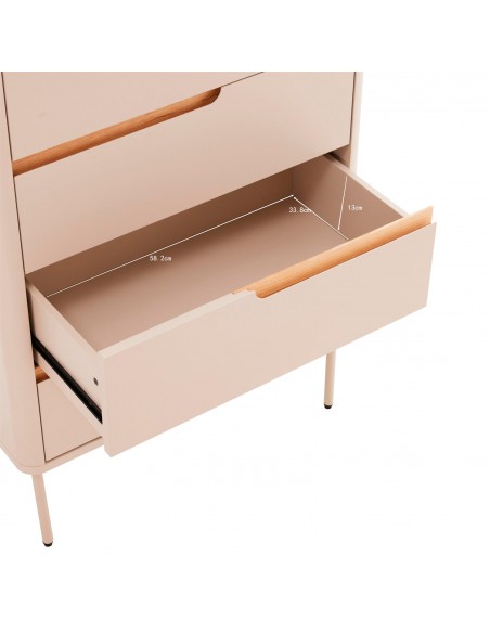 Sinfonier de diseño minimalista BERGEN 5 cajones, lacado beige