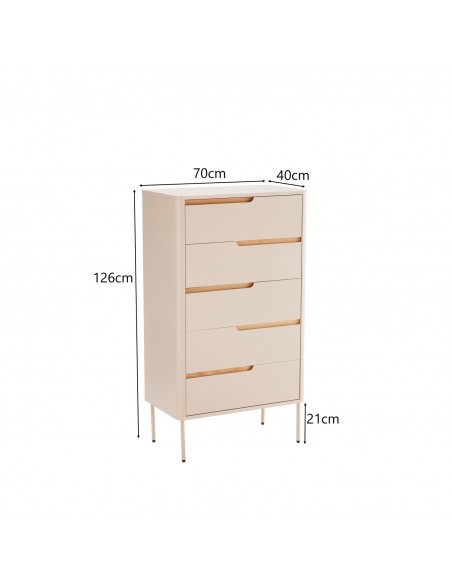 Sinfonier de diseño minimalista BERGEN 5 cajones, lacado beige