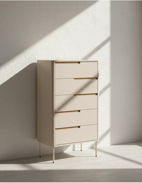 Sinfonier de diseño minimalista BERGEN 5 cajones, lacado beige