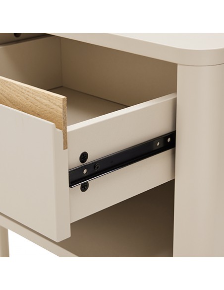 Mesita de noche minimalista BERGEN cajon y hueco, lacado en beige
