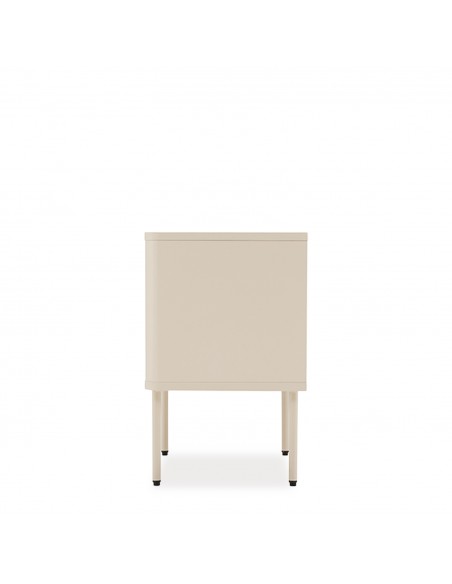 Mesa de cabeceira minimalista BERGEN com gaveta e prateleira aberta, lacada a bege.