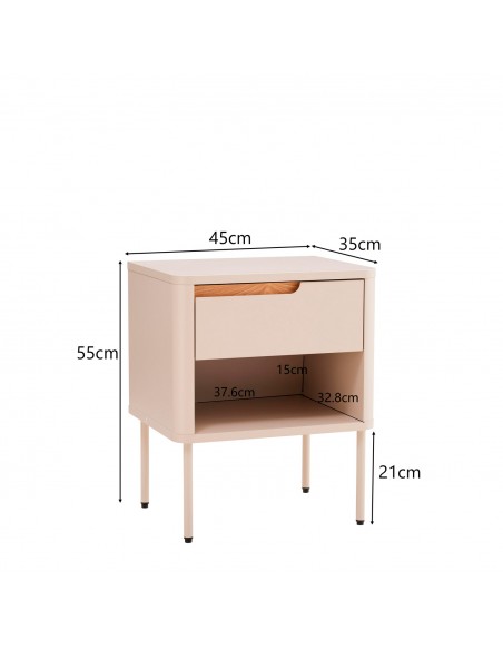 Mesita de noche minimalista BERGEN cajon y hueco, lacado en beige