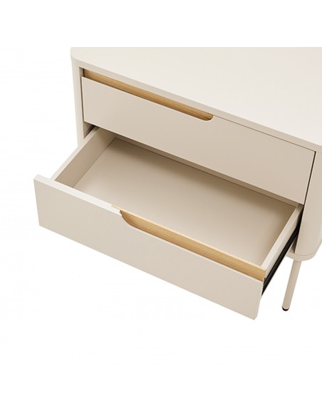Mesa de cabeceira minimalista BERGEN 60, com 2 gavetas, lacada a bege.