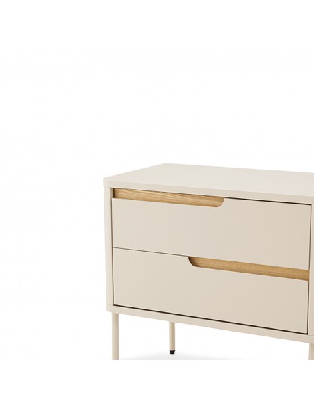 Mesita de noche minimalista BERGEN 60, 2 cajones, lacado en beige